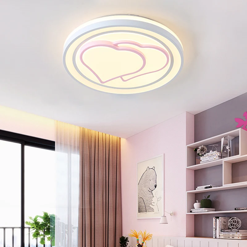 Plafonnier encastré circulaire pour chambre de fille avec motif mignon, plafonnier LED en acrylique de dessin animé en ros...