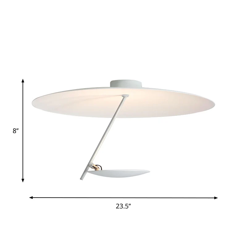 Plafonnier encastré à dôme blanc moderniste LED métallique semi-encastré pour chambre à coucher, 19,5"/23,5" de large Clea...
