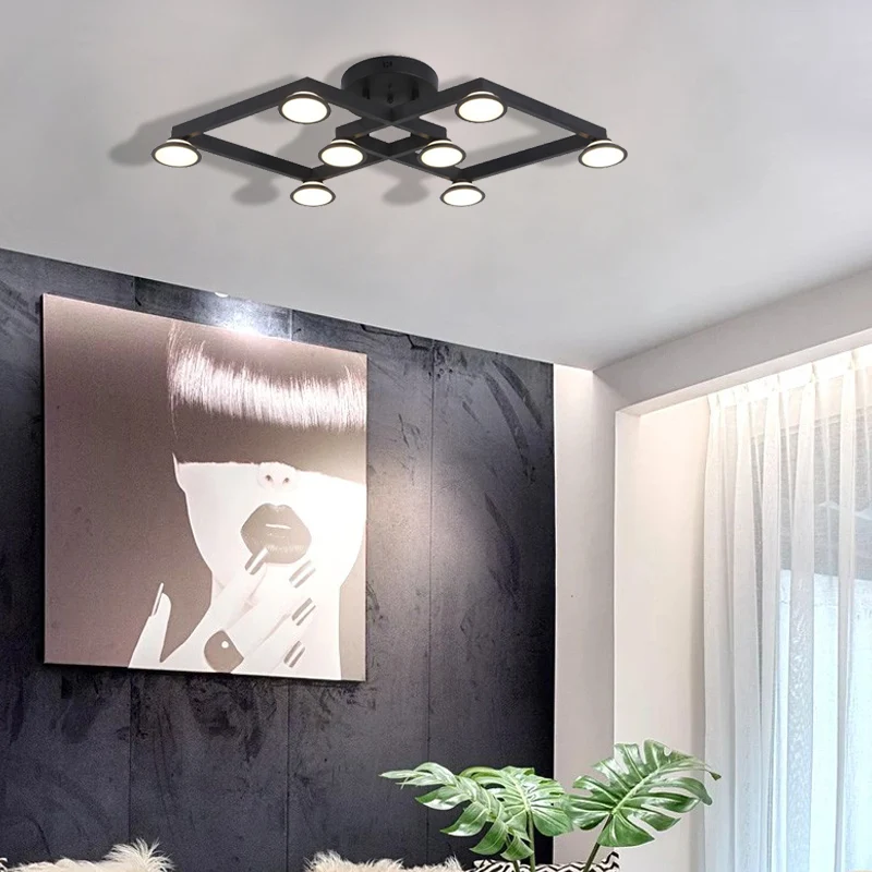 Plafonnier encastré en forme de diamant noir, 8 lumières, plafonnier moderne en aluminium E14 pour Restaurant Clearhalo