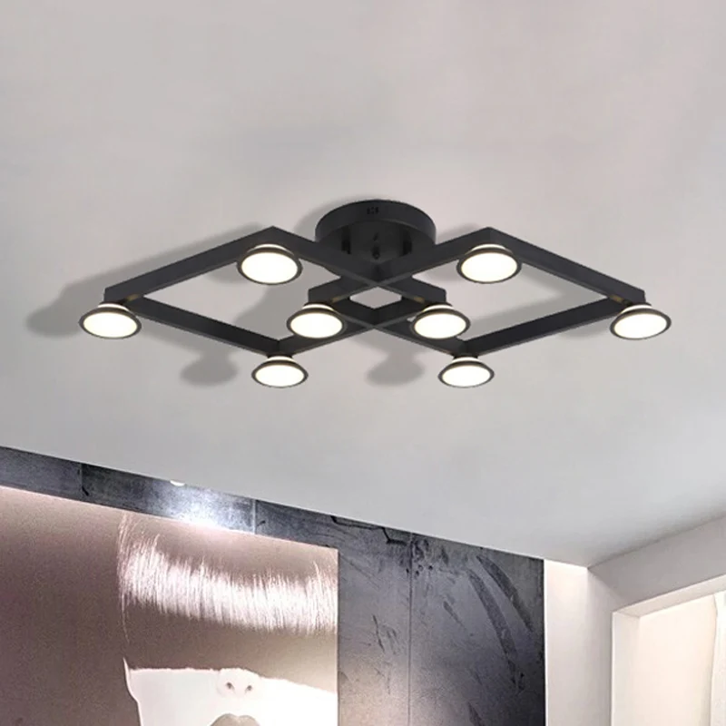 Plafonnier encastré en forme de diamant noir, 8 lumières, plafonnier moderne en aluminium E14 pour Restaurant Clearhalo