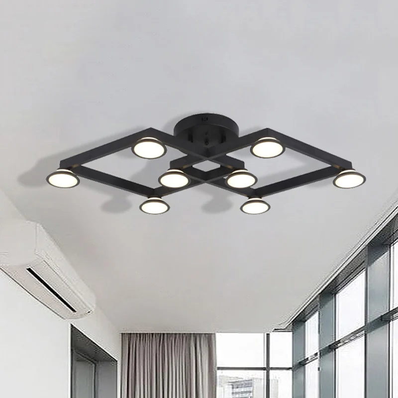 Plafonnier encastré en forme de diamant noir, 8 lumières, plafonnier moderne en aluminium E14 pour Restaurant Clearhalo
