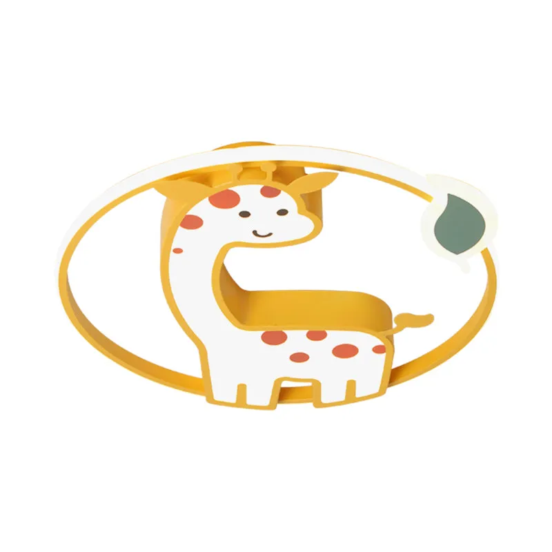 Plafonnier encastré en forme de girafe en acrylique, style dessin animé, jaune, avec motif de feuilles, lumière chaude/bla...