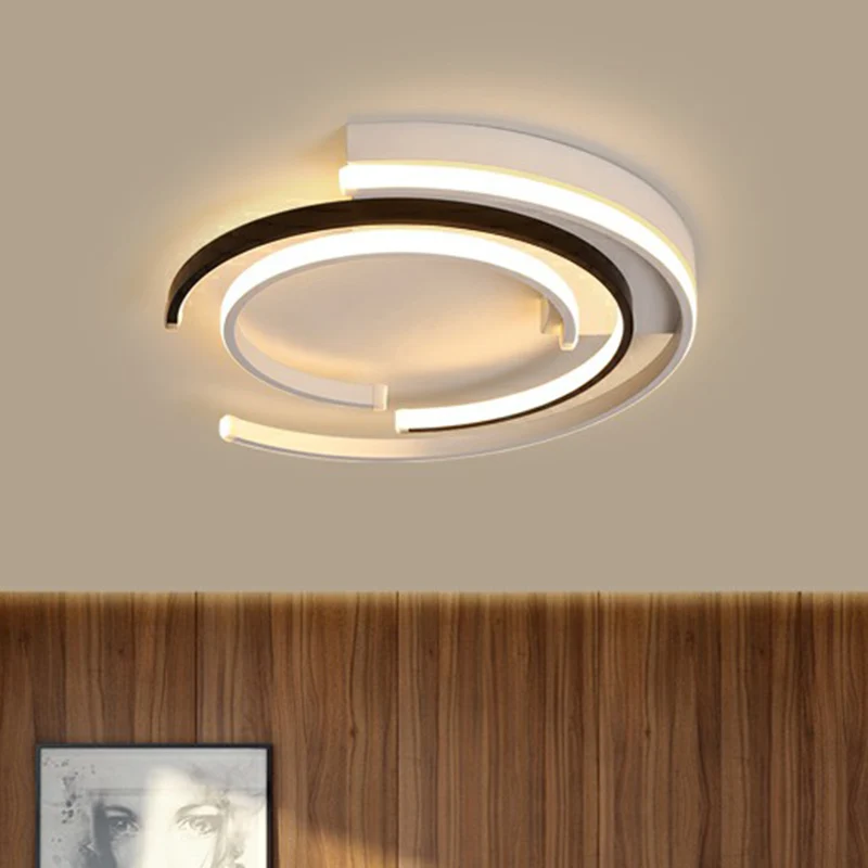 Plafonnier encastré en forme de C Plafonnier minimaliste en métal pour chambre à coucher en noir et blanc Clearhalo