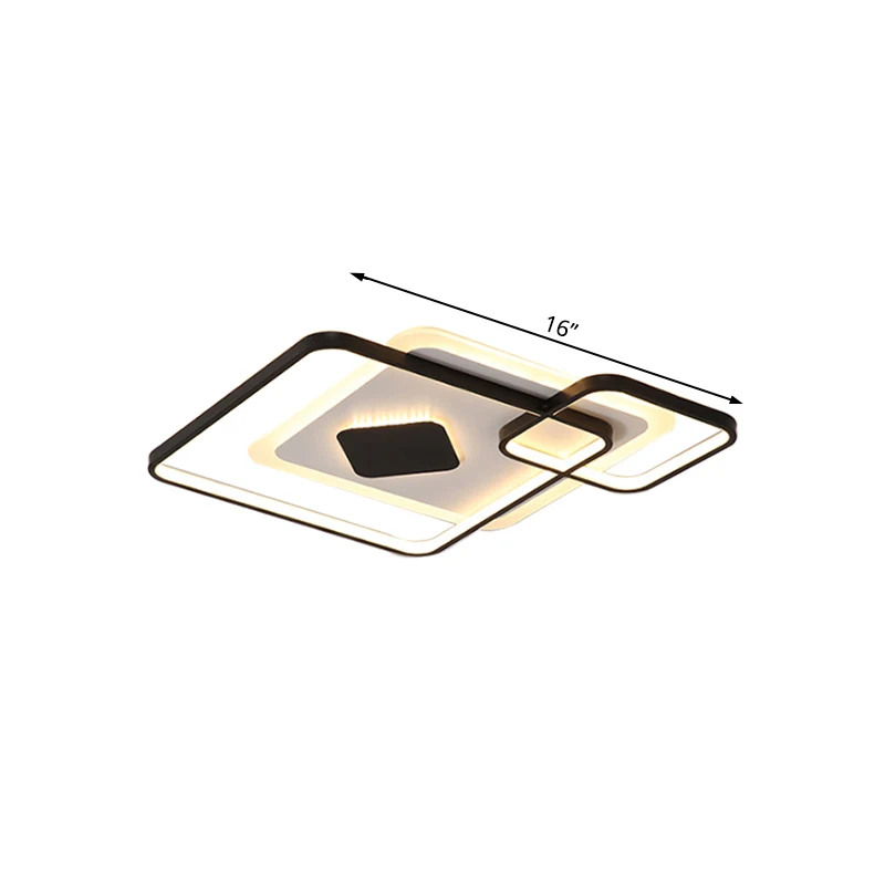 Plafonnier encastré géométrique simple en métal LED noir plafonnier encastré en lumière blanche/chaude, 16,5"/19,5"/23,5"...