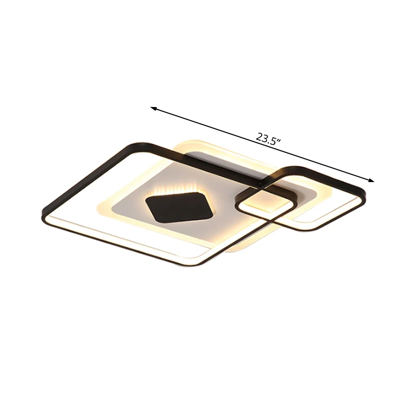 Plafonnier encastré géométrique simple en métal LED noir plafonnier encastré en lumière blanche/chaude, 16,5"/19,5"/23,5"...