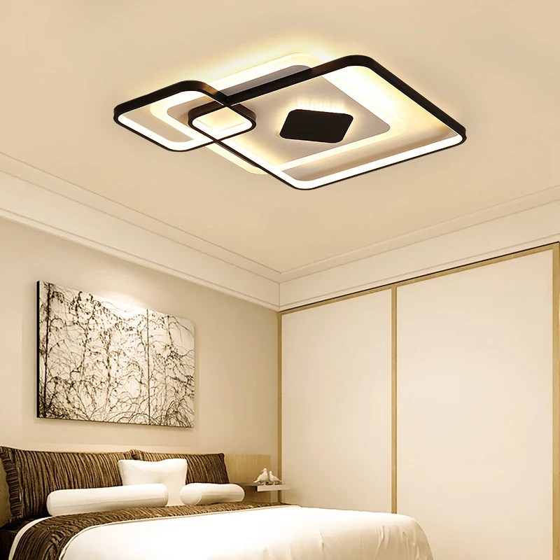 Plafonnier encastré géométrique simple en métal LED noir plafonnier encastré en lumière blanche/chaude, 16,5"/19,5"/23,5"...