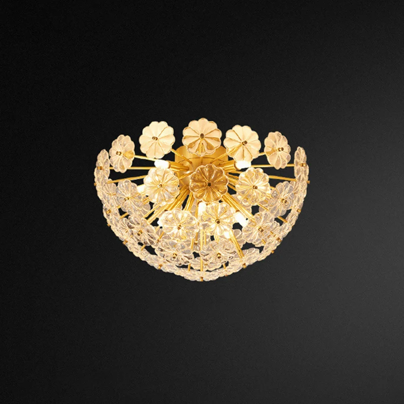 Plafonnier encastré moderne en forme de dôme en forme de fleur de cristal pour salon en laiton Clearhalo