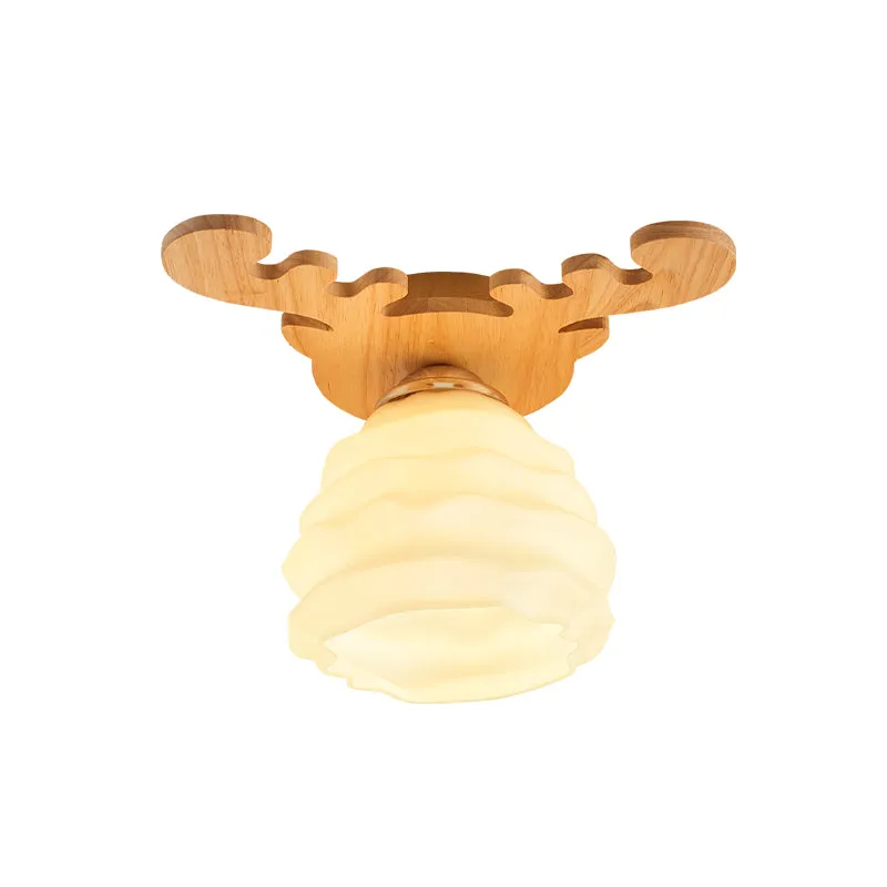 Plafonnier encastré en nid d'abeille modernisme en verre blanc à 1 tête avec motif en bois de cerf Clearhalo