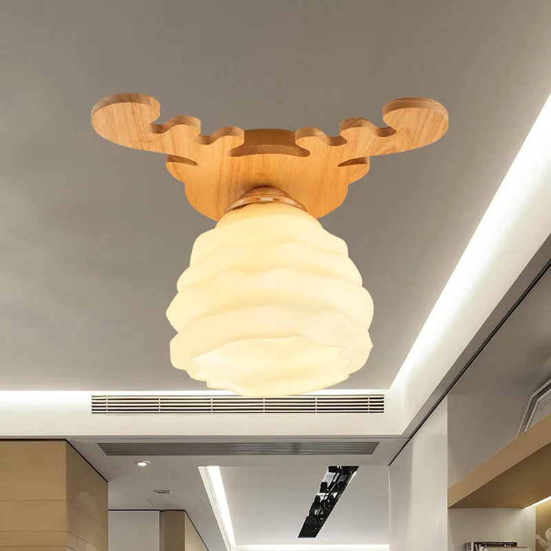 Plafonnier encastré en nid d'abeille modernisme en verre blanc à 1 tête avec motif en bois de cerf Clearhalo