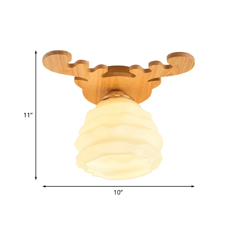 Plafonnier encastré en nid d'abeille modernisme en verre blanc à 1 tête avec motif en bois de cerf Clearhalo