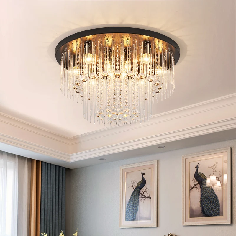Plafonnier encastré à plusieurs niveaux noir Plafonnier moderniste en cristal à 8 lumières de 19,5"/23,5" de diamètre Clea...