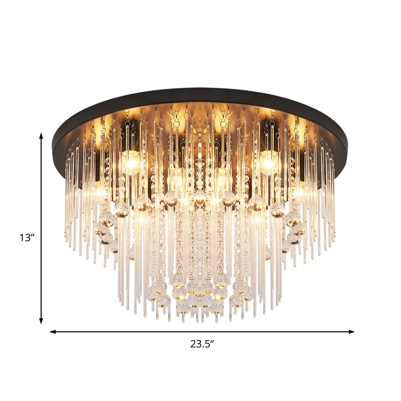 Plafonnier encastré à plusieurs niveaux noir Plafonnier moderniste en cristal à 8 lumières de 19,5"/23,5" de diamètre Clea...