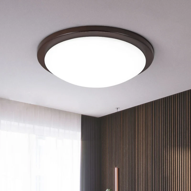 Plafonnier encastré rond/carré/fleur en bois, plafonnier LED marron simple de 14/15/18 pouces de large avec abat-jour en a...