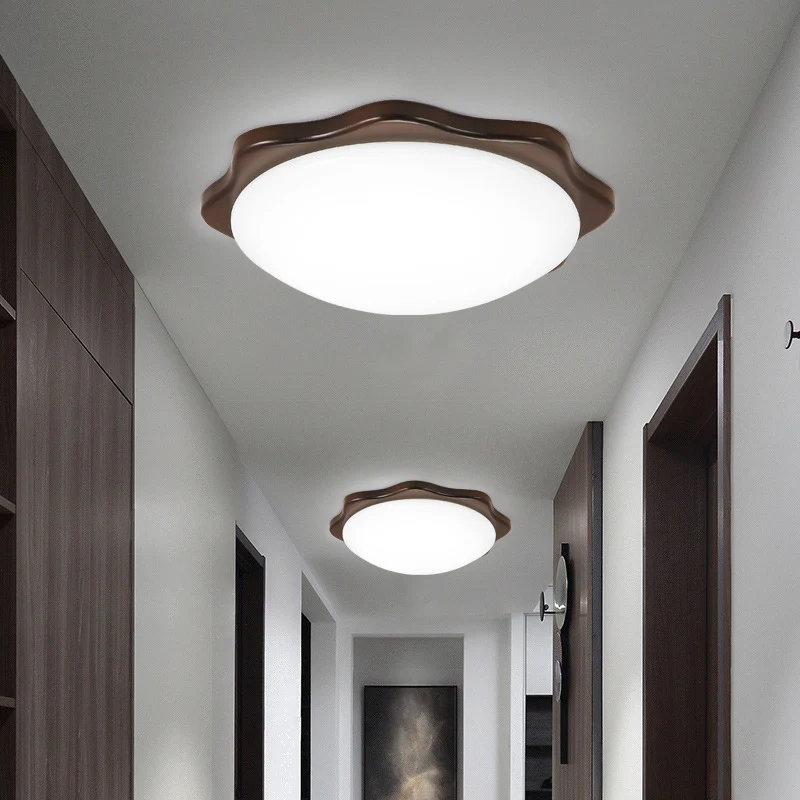 Plafonnier encastré rond/carré/fleur en bois, plafonnier LED marron simple de 14/15/18 pouces de large avec abat-jour en a...