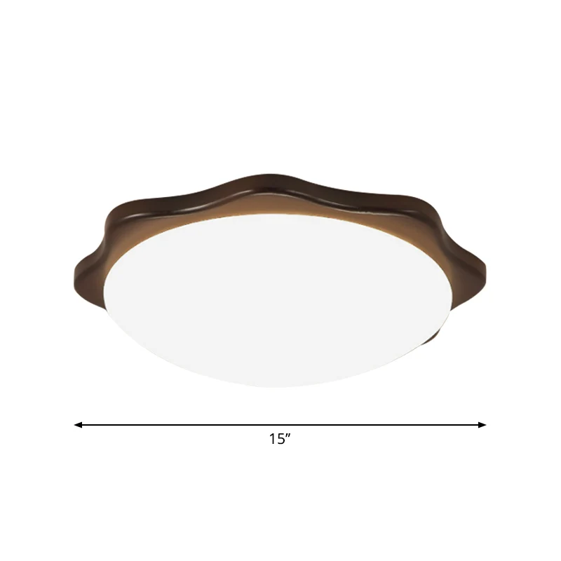 Plafonnier encastré rond/carré/fleur en bois, plafonnier LED marron simple de 14/15/18 pouces de large avec abat-jour en a...
