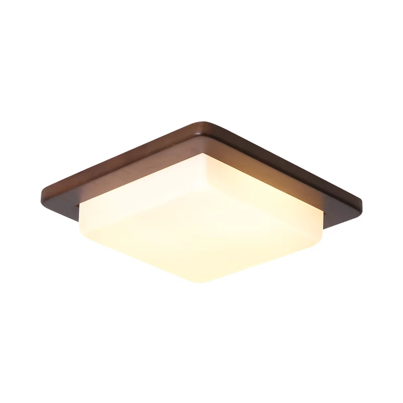 Plafonnier encastré rond/carré/fleur en bois, plafonnier LED marron simple de 14/15/18 pouces de large avec abat-jour en a...
