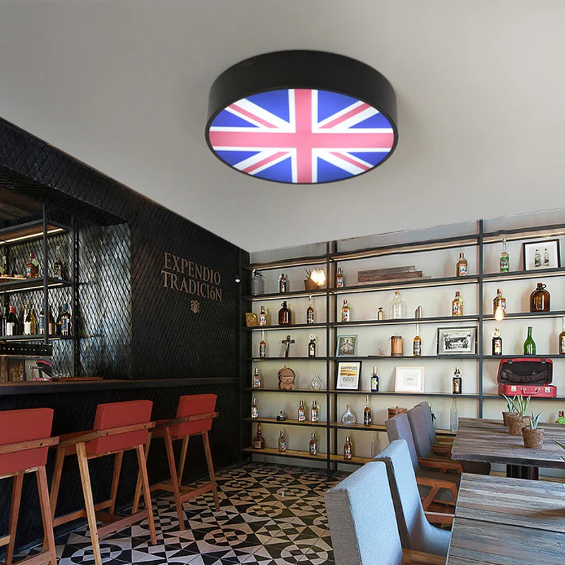 Plafonnier encastré à tambour avec motif de drapeau, plafonnier LED industriel en métal Clearhalo