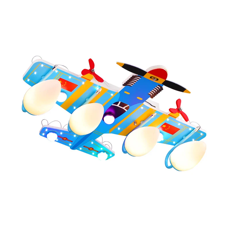 Plafonnier encastré à 4 têtes en acrylique pour chambre de garçon Fighter Jet, bleu Clearhalo