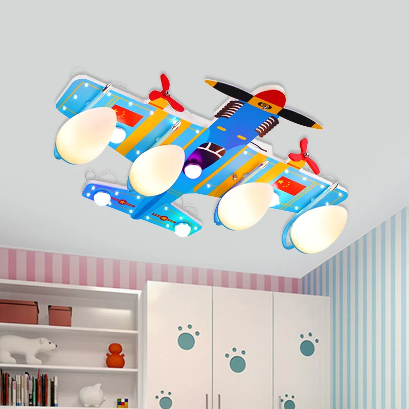 Plafonnier encastré à 4 têtes en acrylique pour chambre de garçon Fighter Jet, bleu Clearhalo