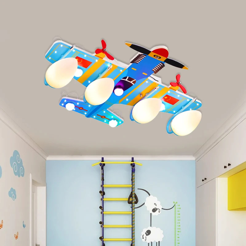 Plafonnier encastré à 4 têtes en acrylique pour chambre de garçon Fighter Jet, bleu Clearhalo