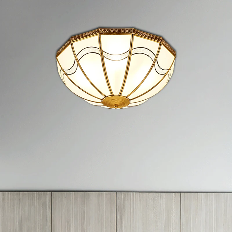 Plafonnier encastré en verre laiteux à 4 lumières, lampe encastrée traditionnelle en laiton inversé pour chambre à coucher...
