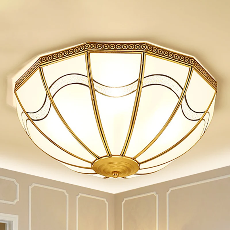 Plafonnier encastré en verre laiteux à 4 lumières, lampe encastrée traditionnelle en laiton inversé pour chambre à coucher...