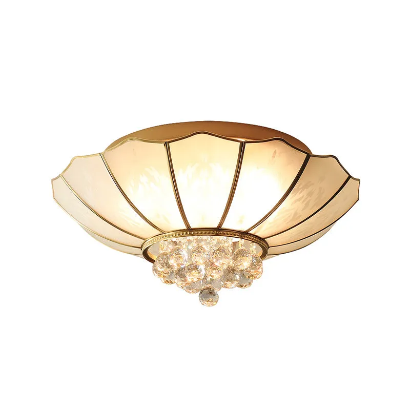 Plafonnier festonné en verre laiteux Colonialist 4/6 lumières pour chambre à coucher avec boule de cristal transparent Cle...