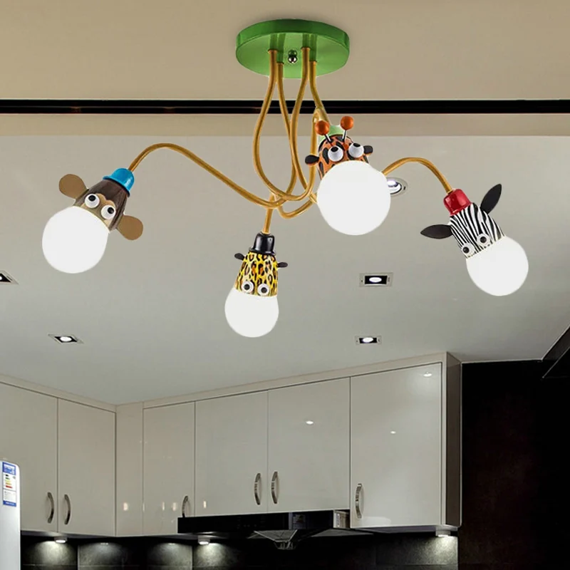 Plafonnier en forme d'animal, luminaire suspendu multicolore en métal, Style dessin animé, pour la maternelle Clearhalo