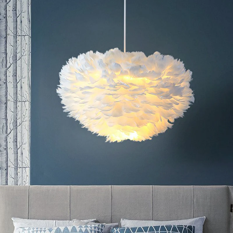 Plafonnier en forme d'hémisphère pour chambre de fille, éclairage de plafond, lustre minimaliste en plumes Clearhalo