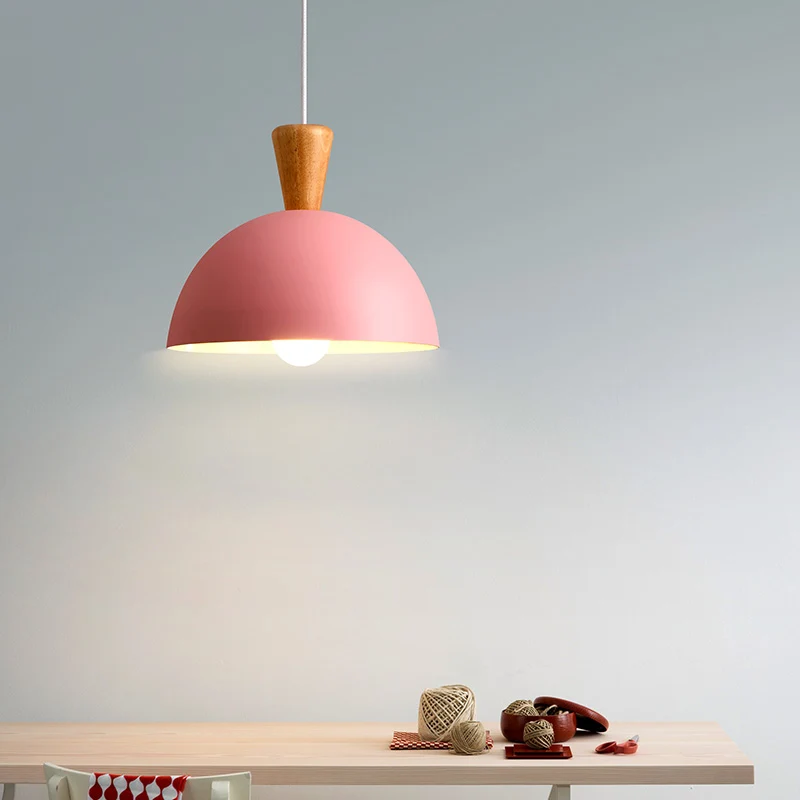 Plafonnier en forme de dôme pour salle à manger en métal, 1 lumière, style moderne, blanc/rose Clearhalo