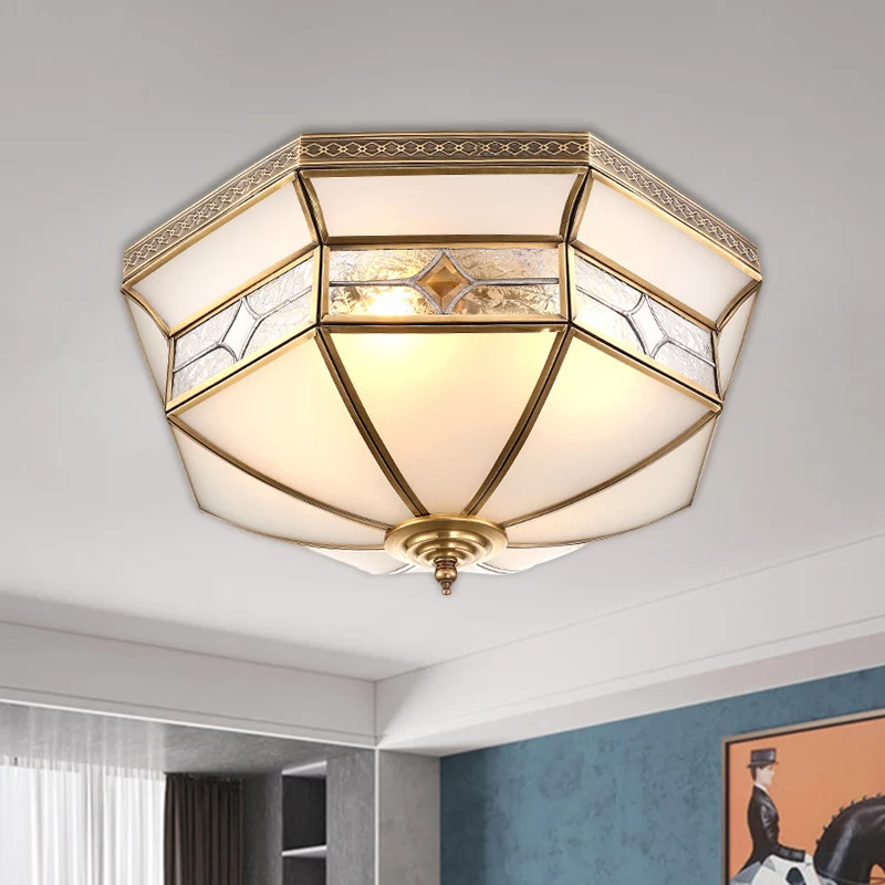 Plafonnier en forme de dôme Warehouse, 3/4 lumières, 14 po/18 po, verre opalin, éclairage encastré, laiton Clearhalo