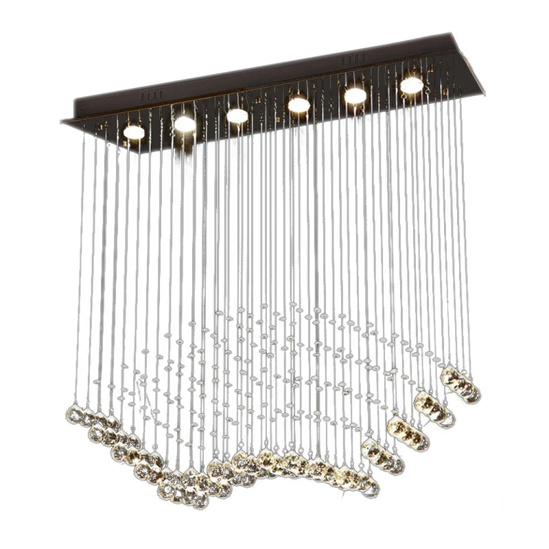 Plafonnier en forme de goutte d'eau en cristal modernisme, 6 ampoules, en nickel, avec auvent rectangulaire Clearhalo