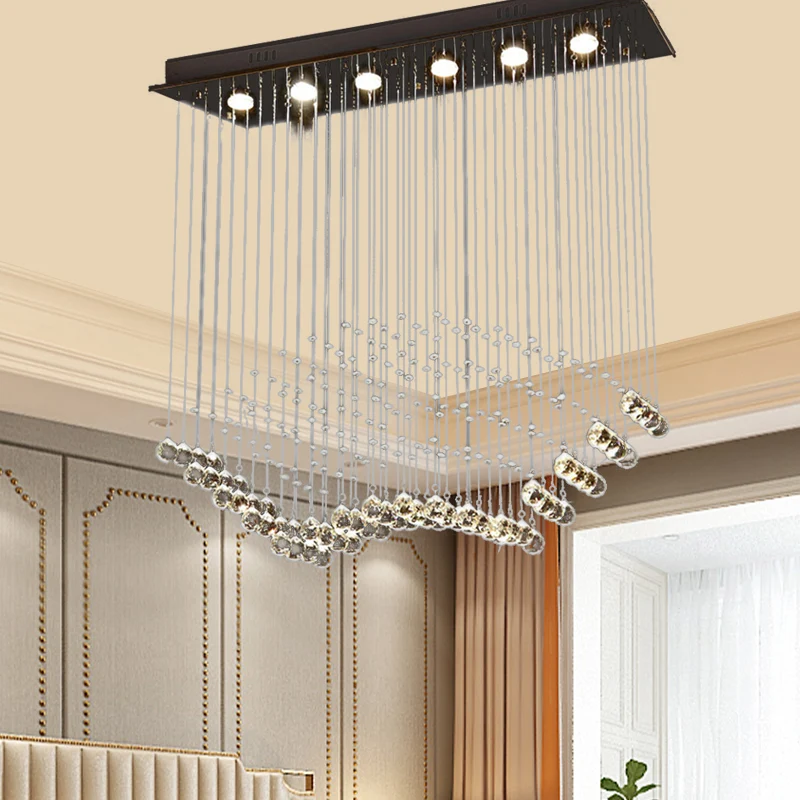 Plafonnier en forme de goutte d'eau en cristal modernisme, 6 ampoules, en nickel, avec auvent rectangulaire Clearhalo