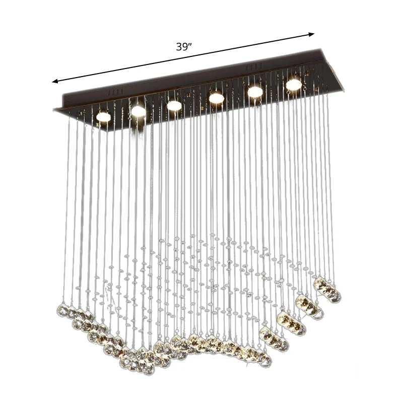Plafonnier en forme de goutte d'eau en cristal modernisme, 6 ampoules, en nickel, avec auvent rectangulaire Clearhalo