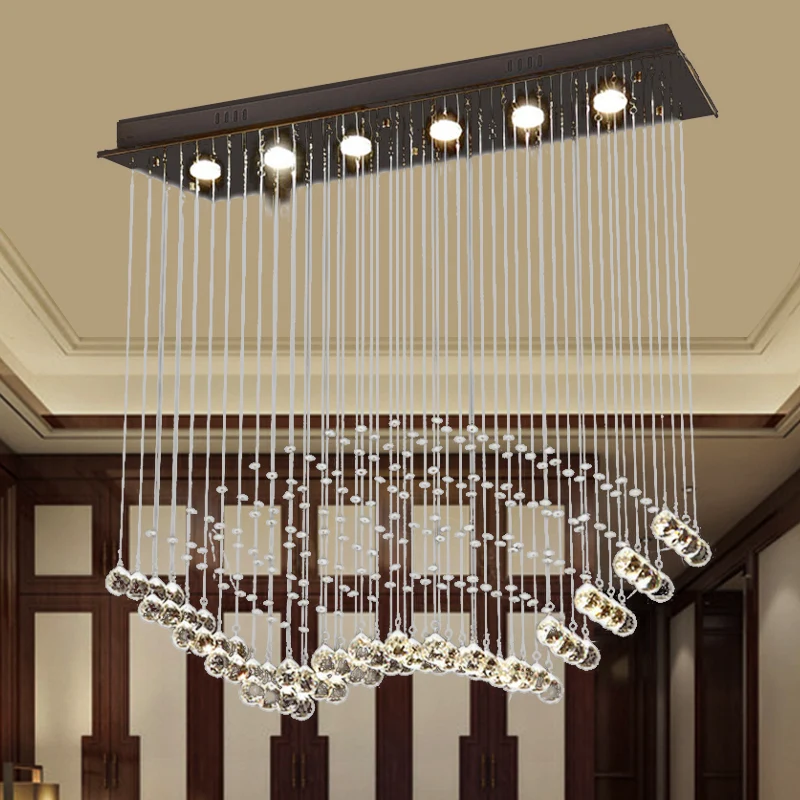 Plafonnier en forme de goutte d'eau en cristal modernisme, 6 ampoules, en nickel, avec auvent rectangulaire Clearhalo