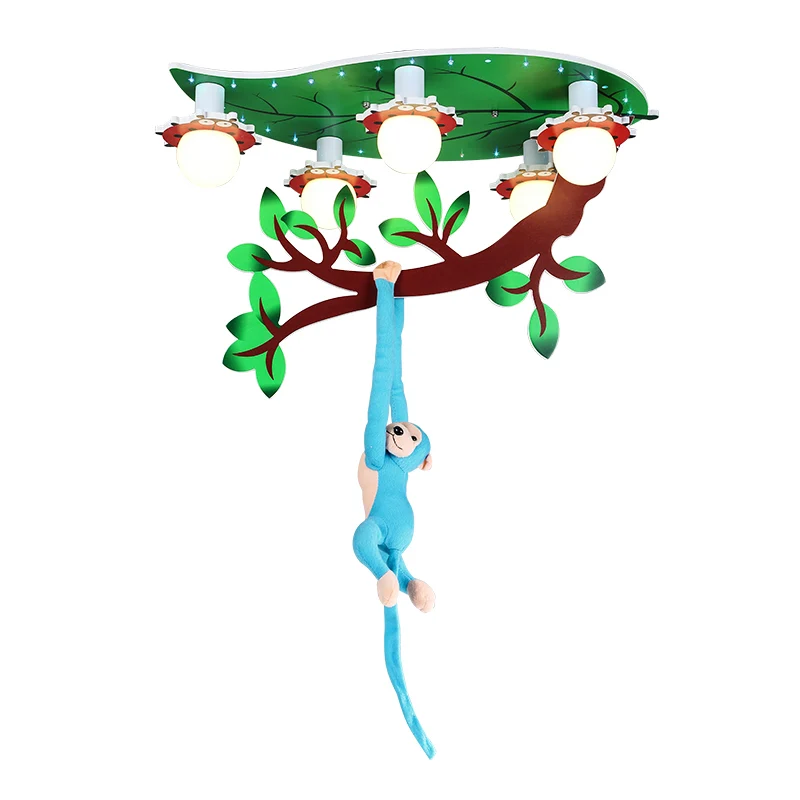 Plafonnier en forme de singe de la jungle de dessin animé, en acrylique, à 5 ampoules, éclairage semi-monté pour la matern...
