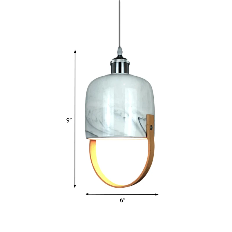Plafonnier en forme de tasse blanche, luminaire suspendu moderniste à 1 tête en céramique avec poignée en bois Clearhalo