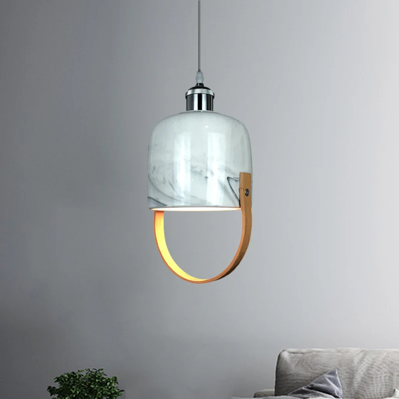 Plafonnier en forme de tasse blanche, luminaire suspendu moderniste à 1 tête en céramique avec poignée en bois Clearhalo