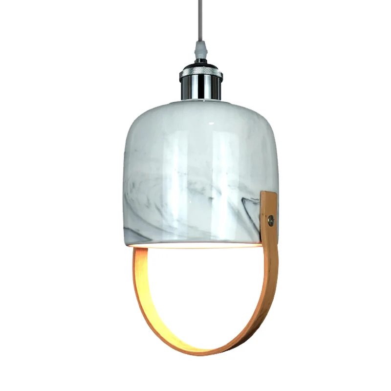 Plafonnier en forme de tasse blanche, luminaire suspendu moderniste à 1 tête en céramique avec poignée en bois Clearhalo