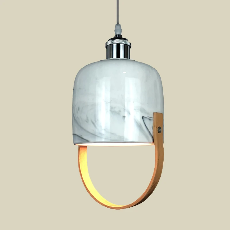 Plafonnier en forme de tasse blanche, luminaire suspendu moderniste à 1 tête en céramique avec poignée en bois Clearhalo