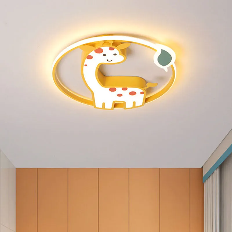 Plafonnier girafe en fer pour enfants, 16/19.5 pouces, LED jaune, éclairage encastré pour chambre d'enfant Clearhalo