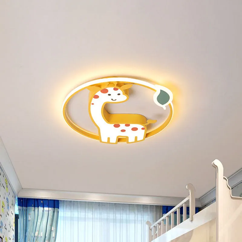 Plafonnier girafe en fer pour enfants, 16/19.5 pouces, LED jaune, éclairage encastré pour chambre d'enfant Clearhalo