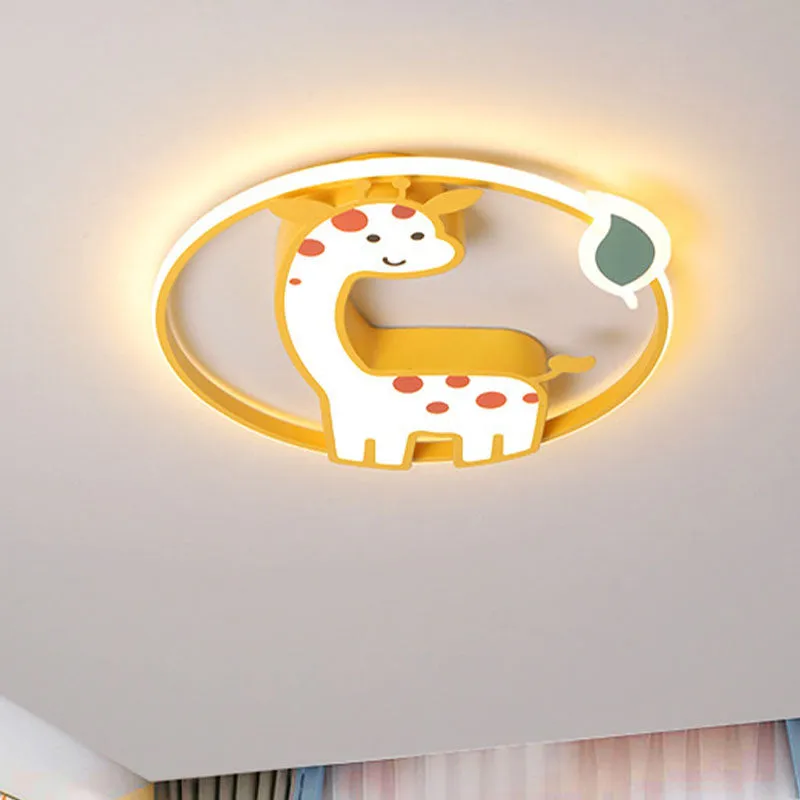 Plafonnier girafe en fer pour enfants, 16/19.5 pouces, LED jaune, éclairage encastré pour chambre d'enfant Clearhalo