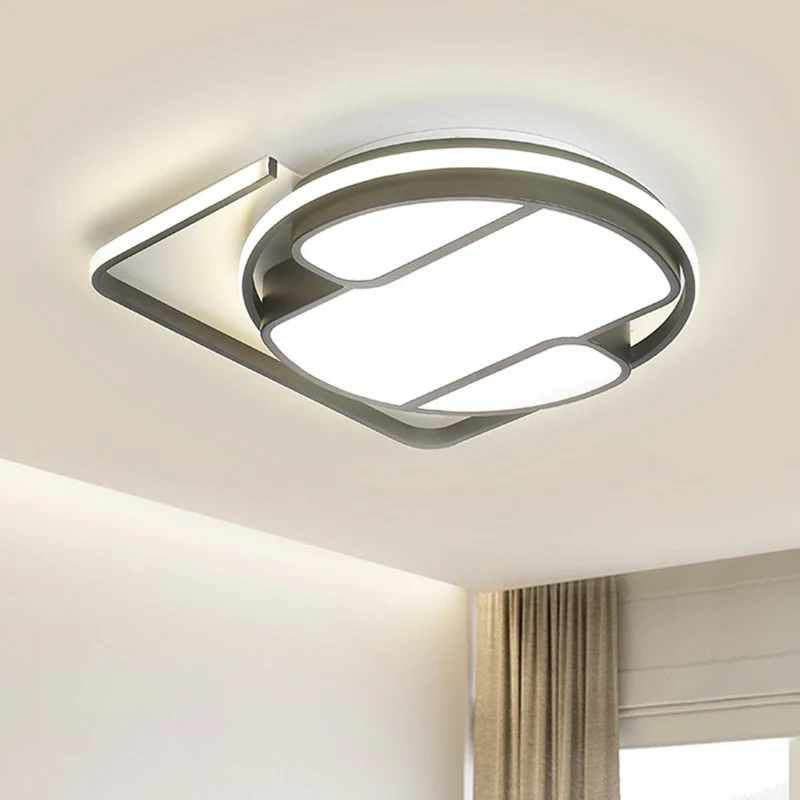 Plafonnier géométrique moderne de 16 "/ 19,5" W en métal LED noir et blanc encastré en blanc/lumière 3 couleurs pour le sa...