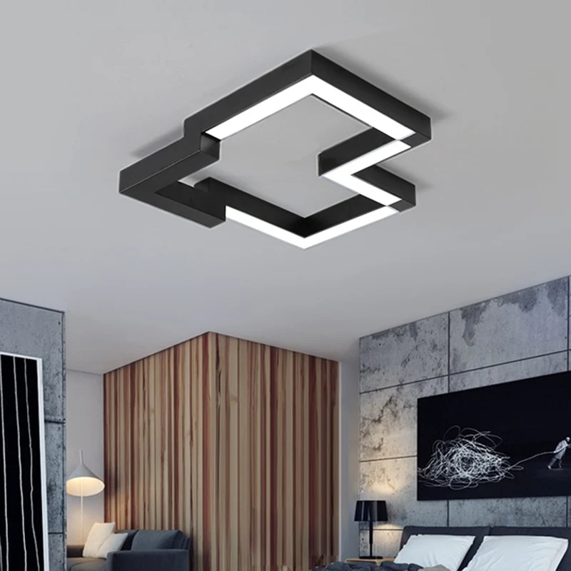 Plafonnier géométrique en métal de 19,5 "/ 25,5" de large, plafonnier LED moderne noir/blanc en lumière chaude/blanche Cle...