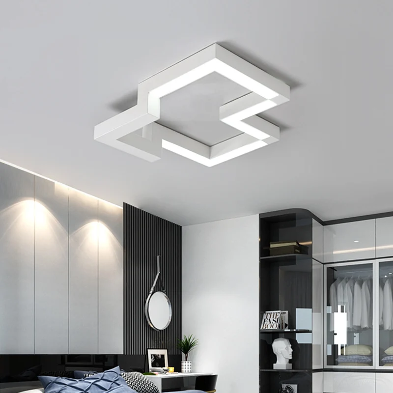 Plafonnier géométrique en métal de 19,5 "/ 25,5" de large, plafonnier LED moderne noir/blanc en lumière chaude/blanche Cle...