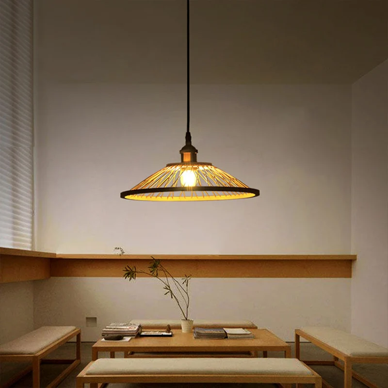 Plafonnier hémisphérique en bambou, lampe suspendue en bois de Style asiatique à 1 ampoule pour Restaurant Clearhalo