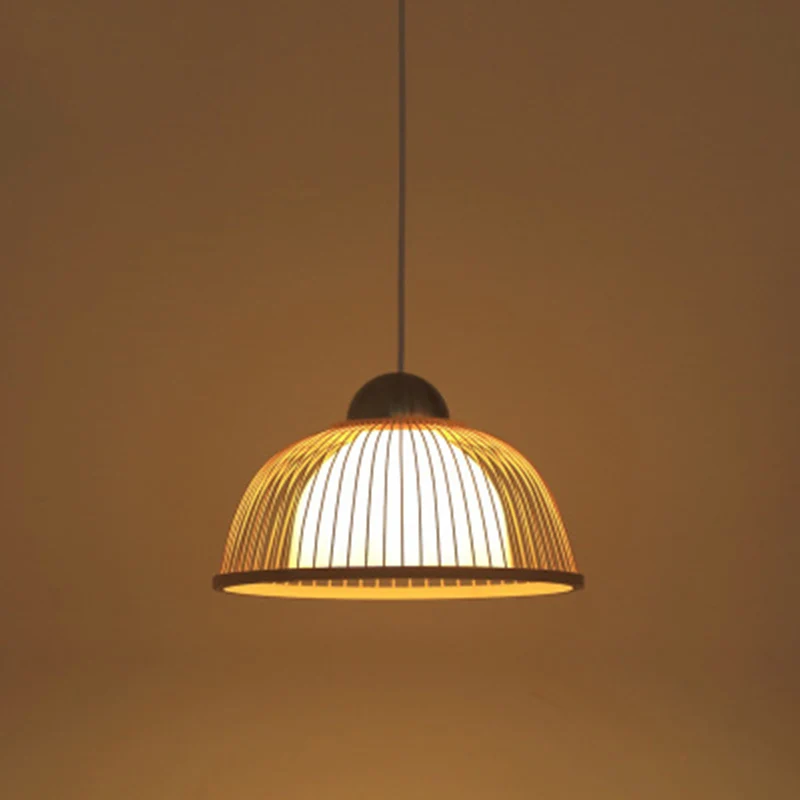 Plafonnier hémisphérique en bambou, lampe suspendue en bois de Style asiatique à 1 ampoule pour Restaurant Clearhalo