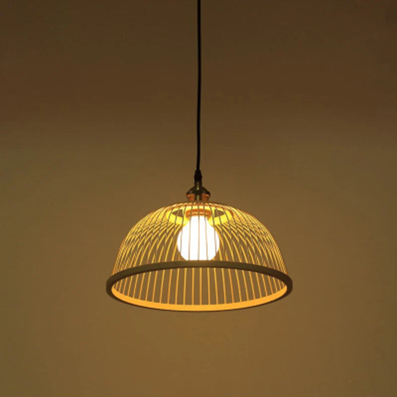 Plafonnier hémisphérique en bambou, lampe suspendue en bois de Style asiatique à 1 ampoule pour Restaurant Clearhalo