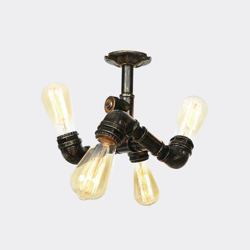 Plafonnier industriel à 3/4 ampoules nues, semi-encastré, en fer, bronze Clearhalo